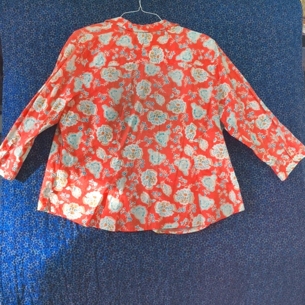 1X? Izod Floral Button-Up Blouse peach in color